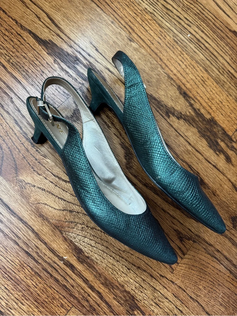 Anne Klein Expert Slingback Kitten Heels  Reptile Embossed Leather & Suede 8.5